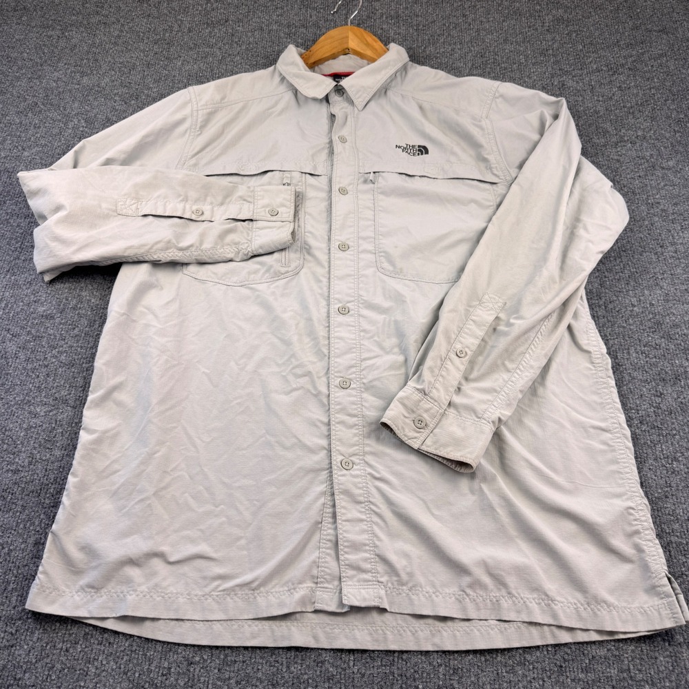 The North Face Hiking Shirt Mens Large Gray Good Long Sleeve Ripstop Nylon